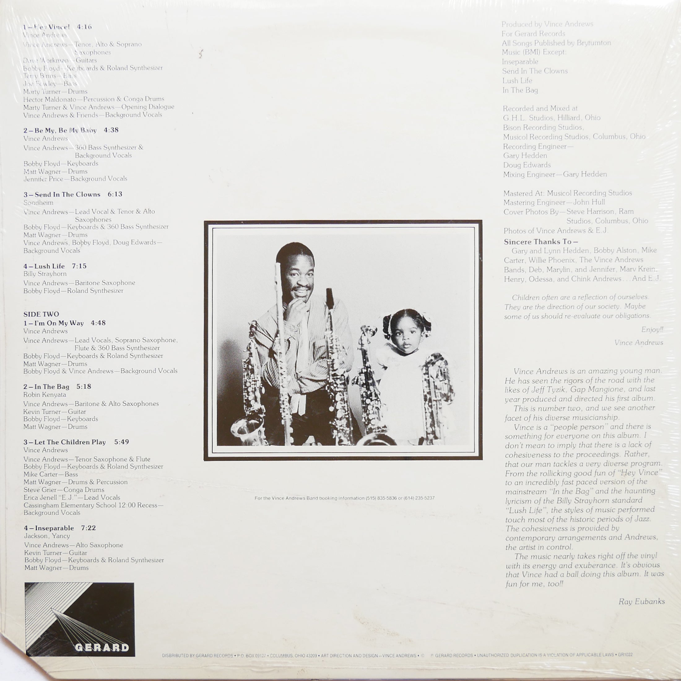 VINCE ANDREWS Hey, Vince! LP GERARD RECORDS GR 1022 US 1986 Jazz Funk SEALED