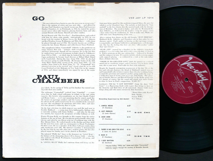 PAUL CHAMBERS Go... LP VEE JAY RECORDS VJLP 1014 US 1959 DG MONO Freddie Hubbard