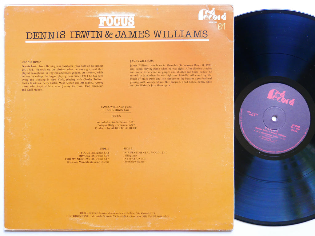 DENNIS IRWIN JAMES WILLIAMS Focus LP RED RECORD VPA 132 Orig ITALY 1978 JAZZ