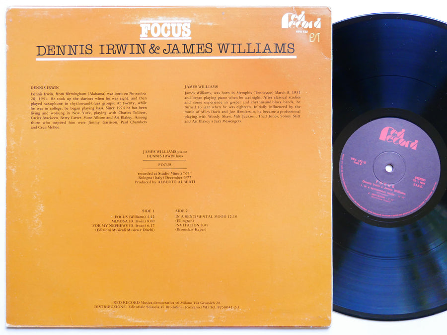 DENNIS IRWIN JAMES WILLIAMS Focus LP RED RECORD VPA 132 Orig ITALY 1978 JAZZ