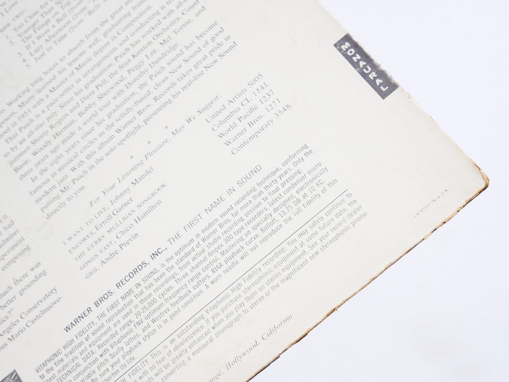 MARTY PAICH The Modern Touch Of LP WARNER W 1296 US 1959 Art Pepper Scott LaFaro