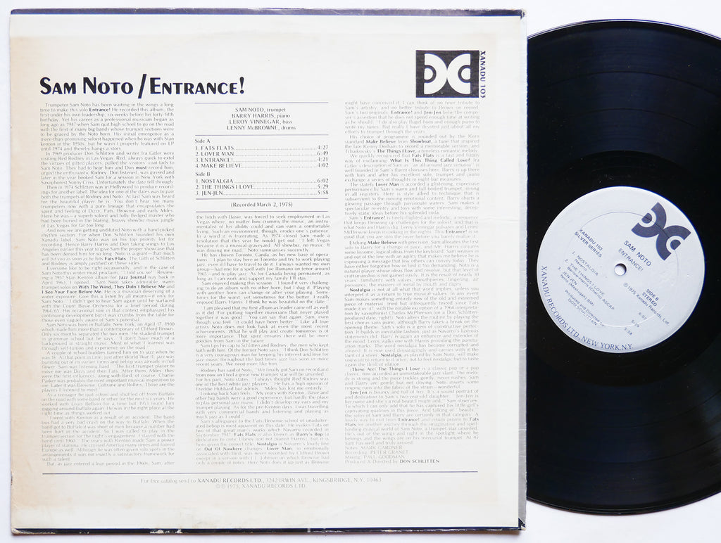 SAM NOTO Entrance! LP XANADU RECORDS 103 US 1975 Leroy Vinnegar Barry Harris