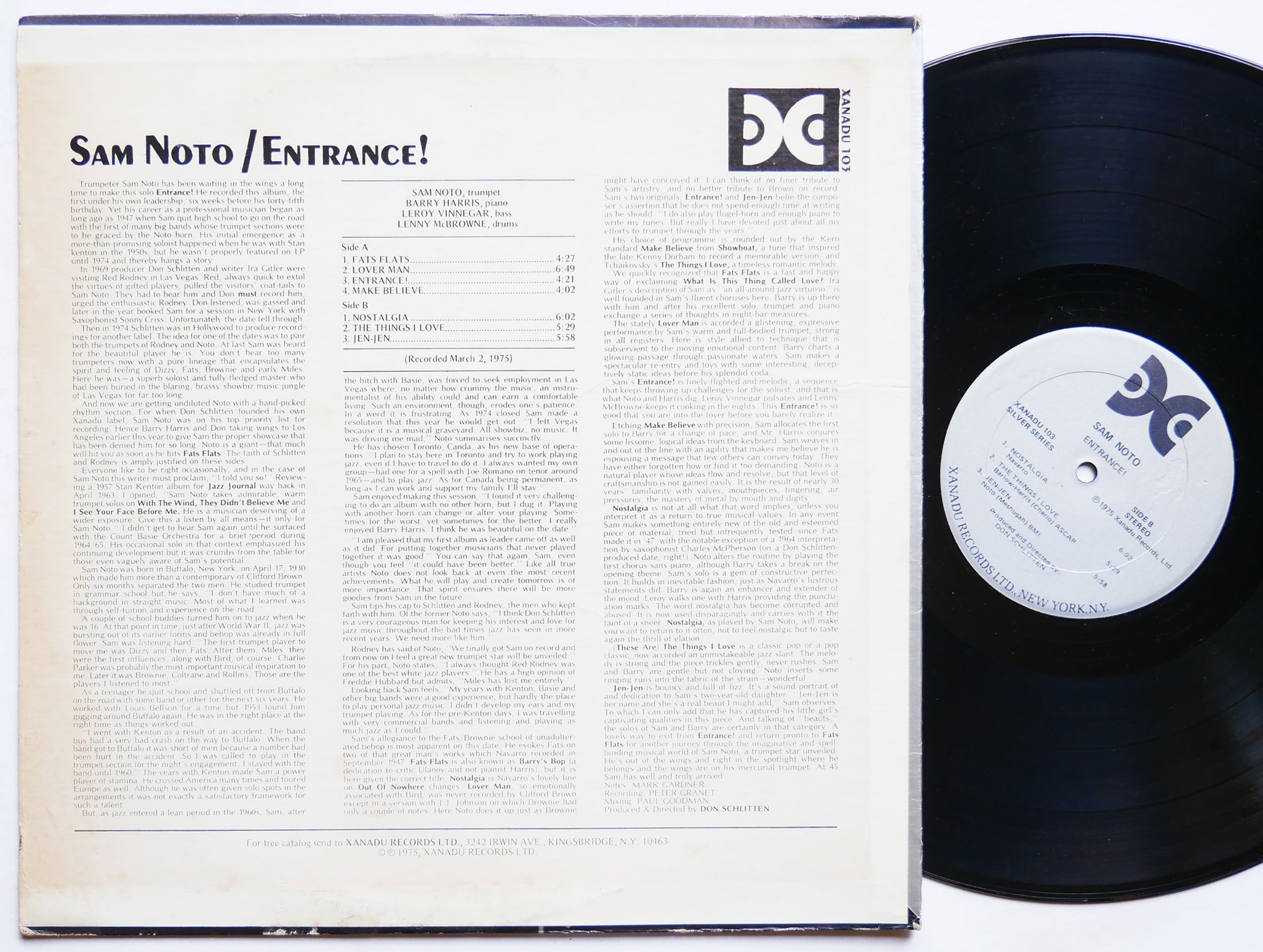 SAM NOTO Entrance! LP XANADU RECORDS 103 US 1975 Leroy Vinnegar Barry Harris