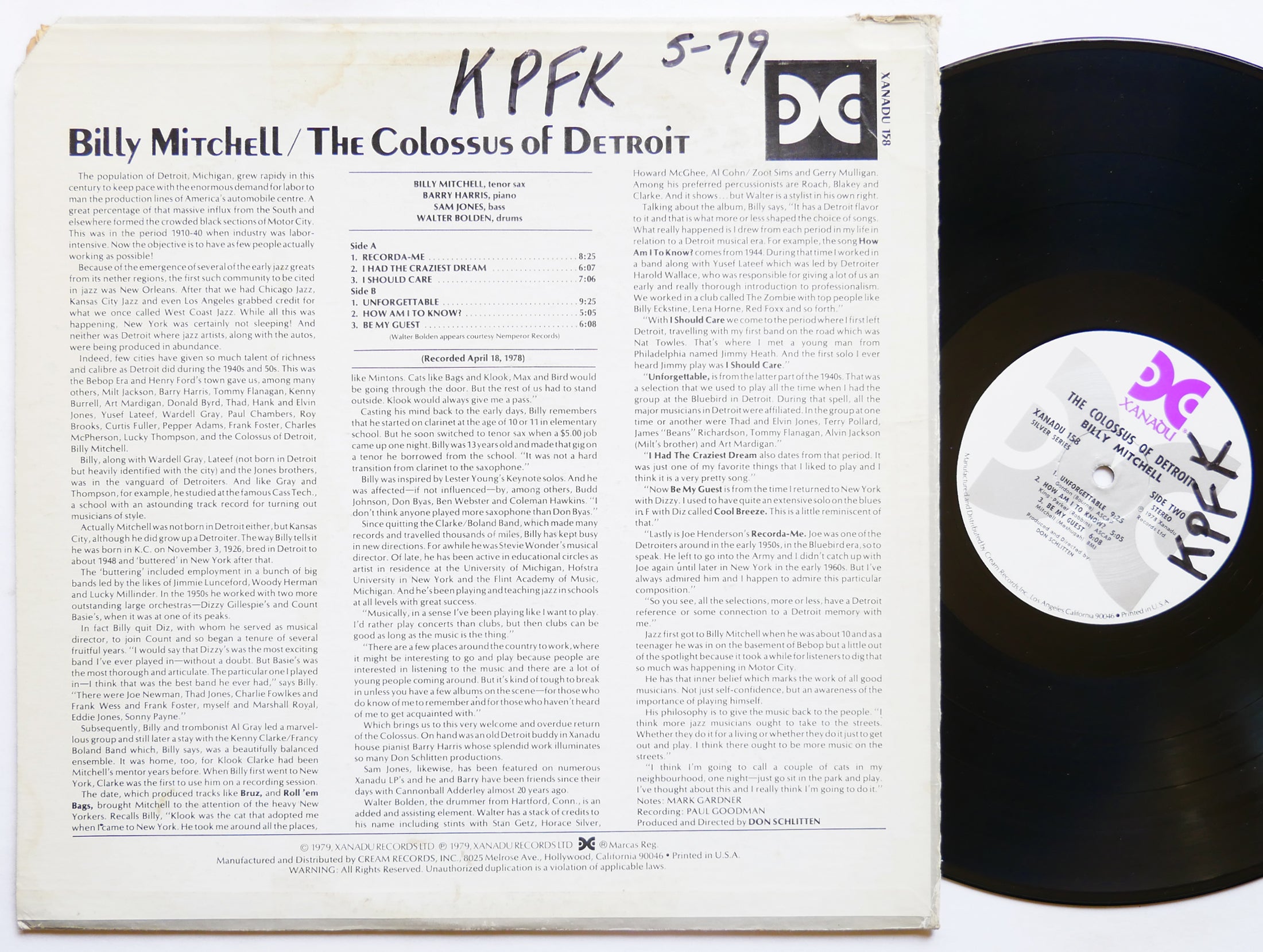 BILLY MITCHELL The Colossus Of Detroit LP XANADU 158 US 1979 Sam Jones