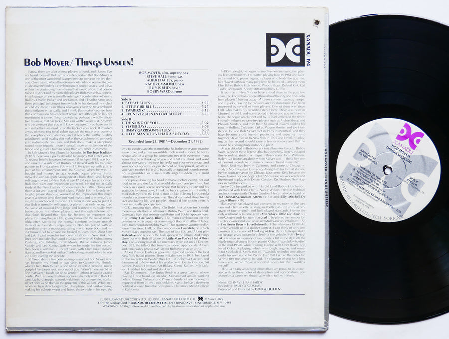 BOB MOVER Things Unseen! LP XANADU RECORDS 194 US 1983 Steve Hall Ray Drummond