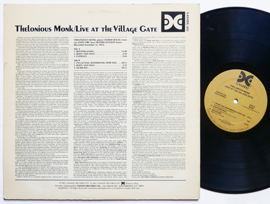 THELONIOUS MONK Live! At The Village Gate LP XANADU 202 US 1985 Charlie Rouse